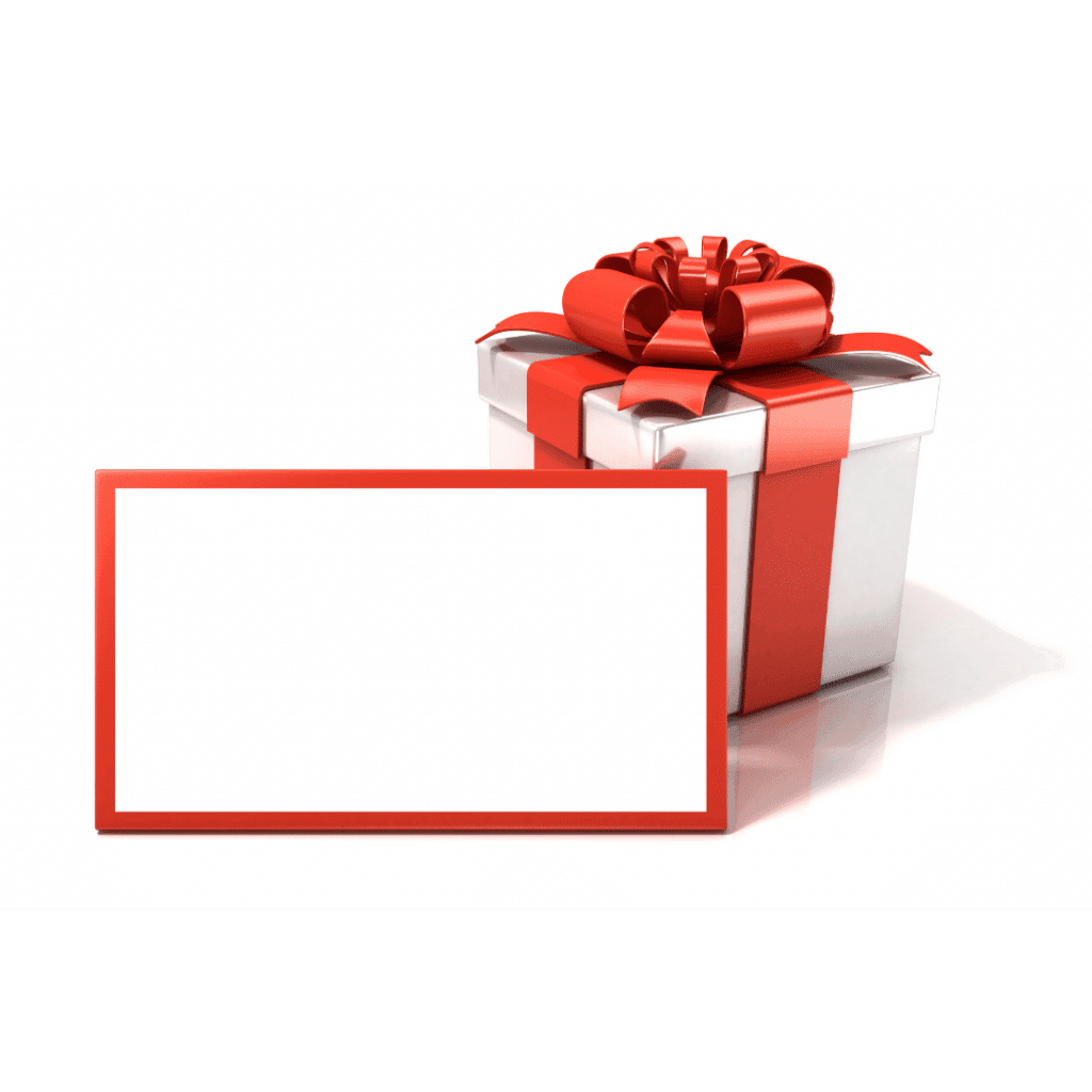 red and white gift with blank white square
