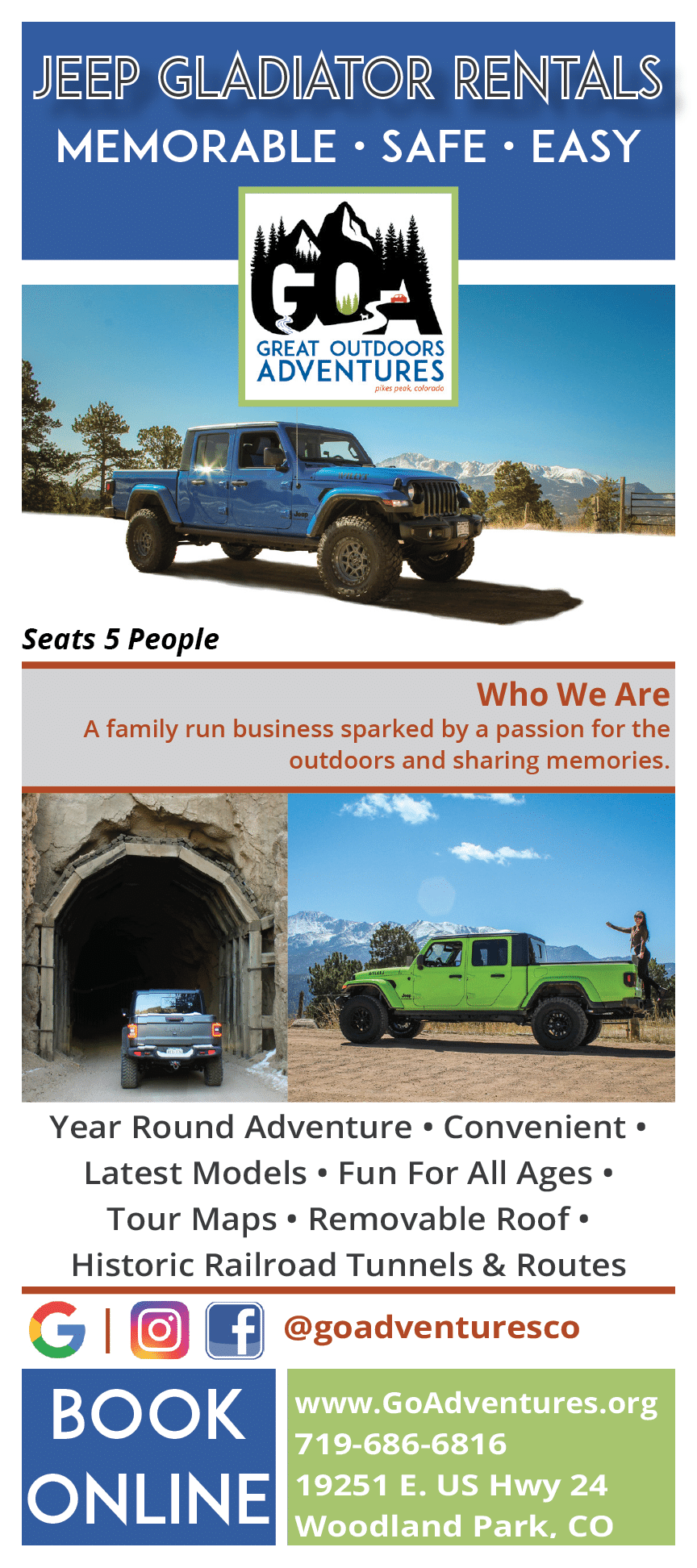 Rack Cards - Great Outdoors Adventures | On & Off Road Tours and Adventures