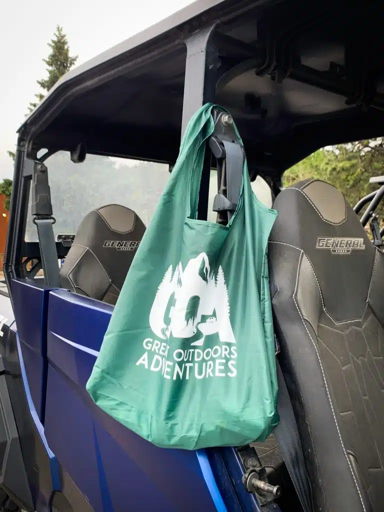 Adventure bag hanging on UTV