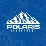 Logo of Polaris Adventures with stylized mountains on a blue topographic background.