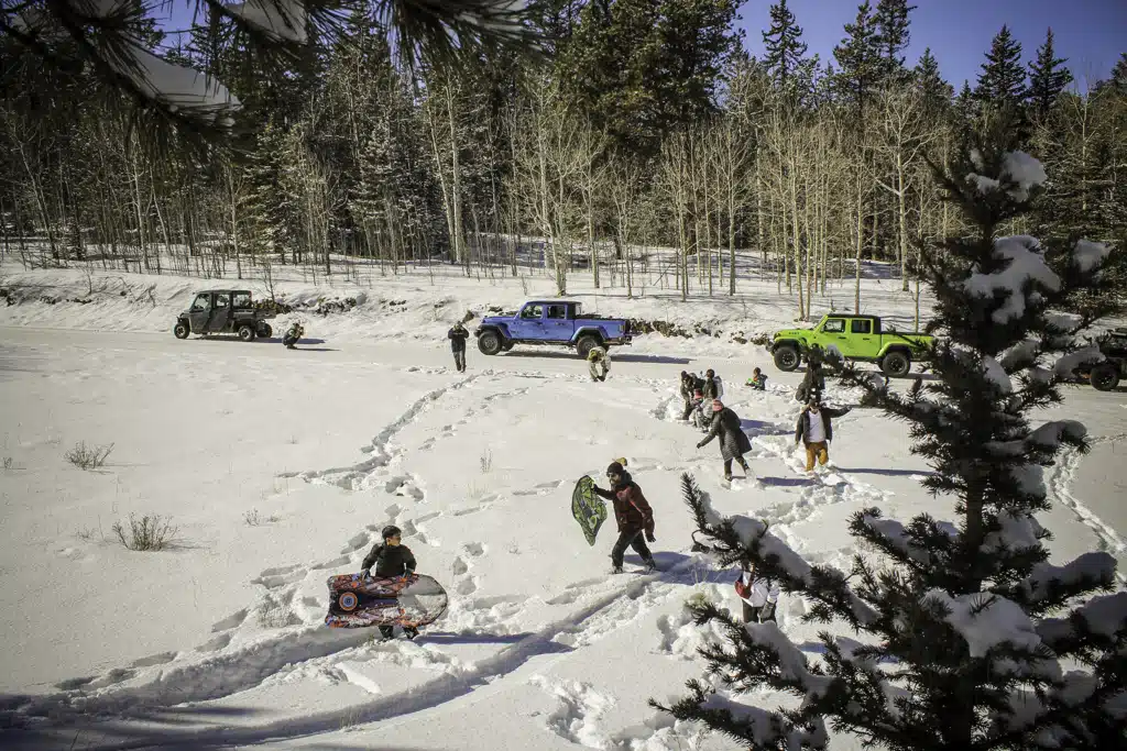 Winter activities near Woodland Park with UTV and Jeep tours on snowy Colorado trails