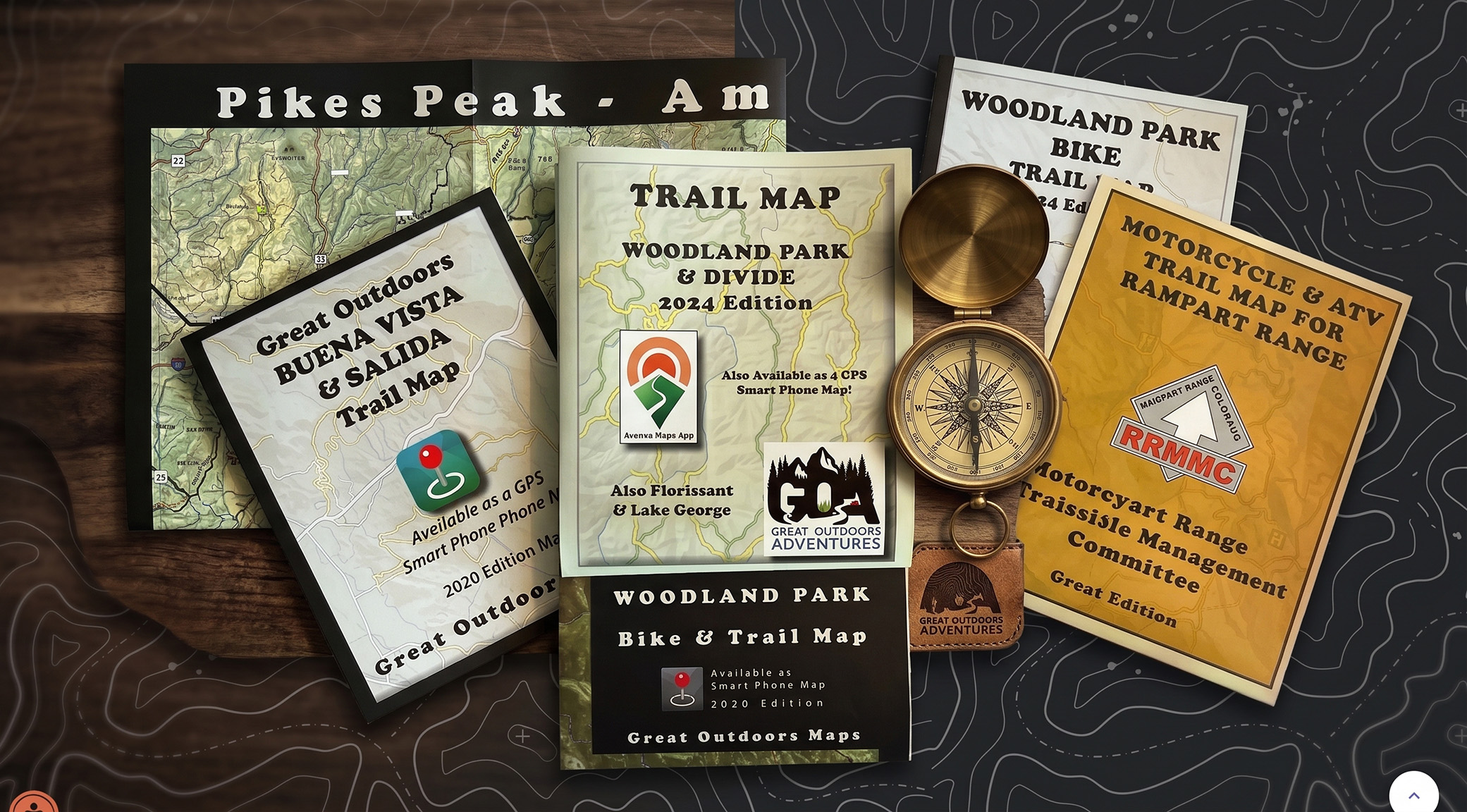 Custom waterproof paper and digital trail maps for Pikes Peak, Rampart Range, and Colorado backcountry off-road riding by Great Outdoors Adventures.